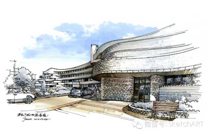 现代建筑马克笔手绘emad作品